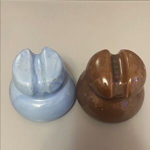 Pair of Ceramic Insulators — Sky Blue CP and Chocolate Brown unmarked